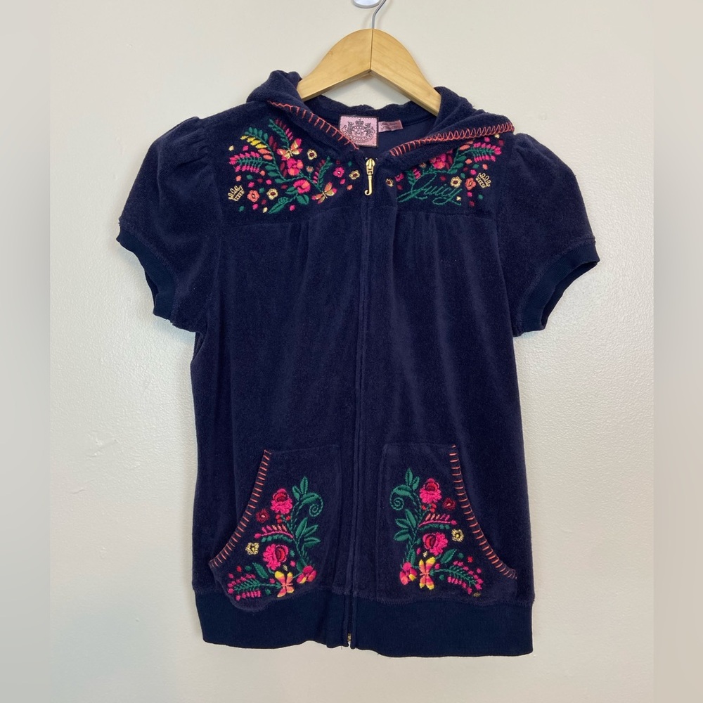 Juicy Couture Black Short Sleeve Jacket with Floral Embroidery